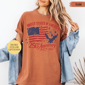 Comfort Colors United States of America 250th Anniversary Shirt, USA 250 Years Shirt, Retro American Flag Shirt, Patriotic Eagle Shirt afbeelding 8