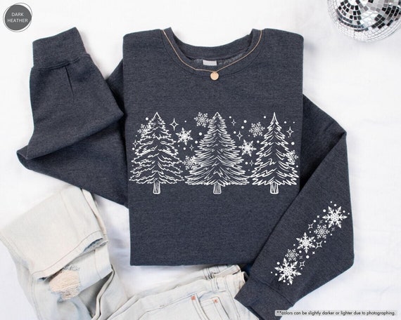 Snow Trees With Sleeve Sweatshirt, Women Winter Sweatshirt, Christmas Trees Sweater,Xmas Sweatshirt,Holiday Hoodies,Winter Season Sweatshirt