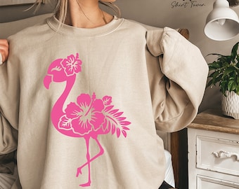 Floral Flamingo Sweatshirt, Pink Flamingo Sweatshirt, Flamingo Gift, Animal Lover Sweater, Cute Flamingo Sweatshirt, Flamingo Lover Gifts