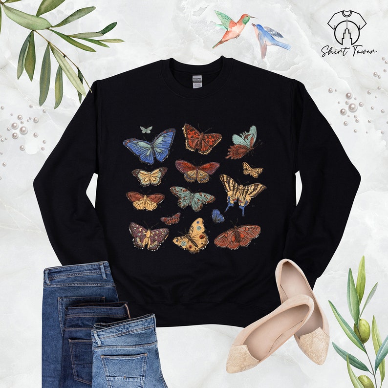 Butterfly Sweatshirt, Butterfly Crewneck, Butterfly Lover Gift, Colorful Butterflies, Botanical Sweatshirt,Nature Lover Sweat,Butterfly Gift image 4
