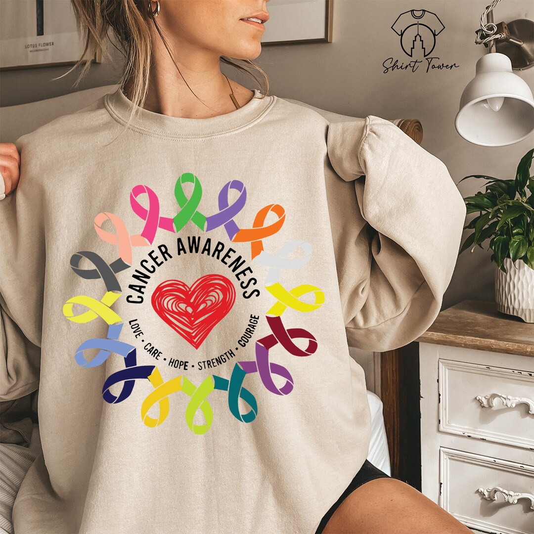 Cancer Awareness Sweatshirt,all Cancer Ribbon Sweatshirt,fight Cancer ...