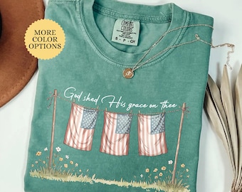 Comfort Colors God Shed His Grace On Thee Shirt, Christian 4th of July Shirt, Religious Patriotic Shirt, Bible Verse American Flag Tee