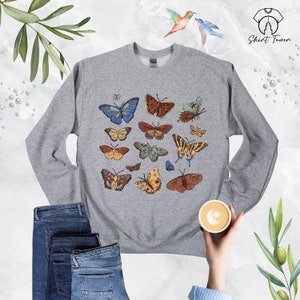 Butterfly Sweatshirt, Butterfly Crewneck, Butterfly Lover Gift, Colorful Butterflies, Botanical Sweatshirt,Nature Lover Sweat,Butterfly Gift image 2