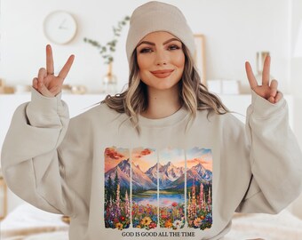 Floral Bible Verse Sweatshirt, Boho Christian Sweatshirt, Christian Women Gift, Religious Hoodie, Faith Sweatshirt, Gid Is Good All The Time