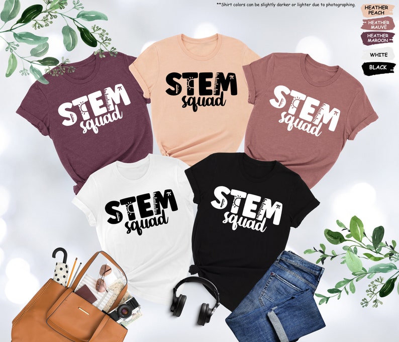 a group of t - shirts that say stem squad
