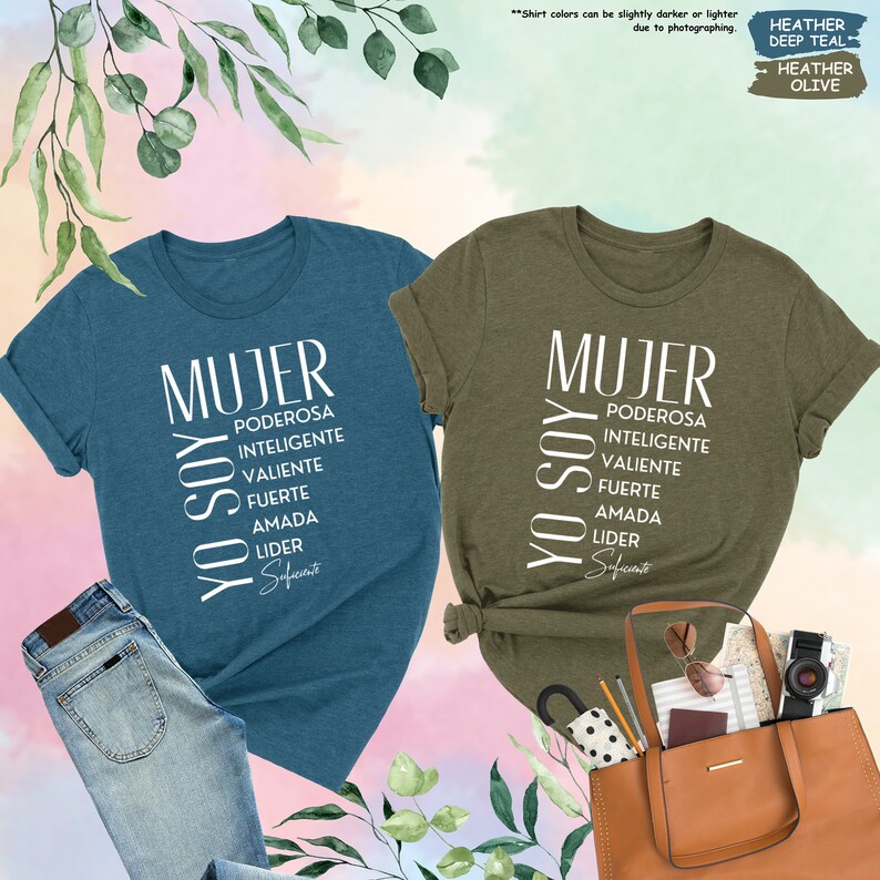 a couple of shirts that are next to a purse