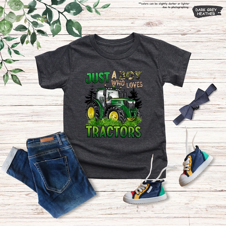 a shirt that says just a boy who loves tractors