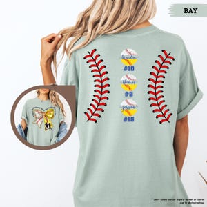 Comfort Colors Mom Of Both Baseball Softball Mom Shirt, Softball Baseball Shirt With Names, Custom Baseball Mama Shirt With Bow, Gameday Tee image 4