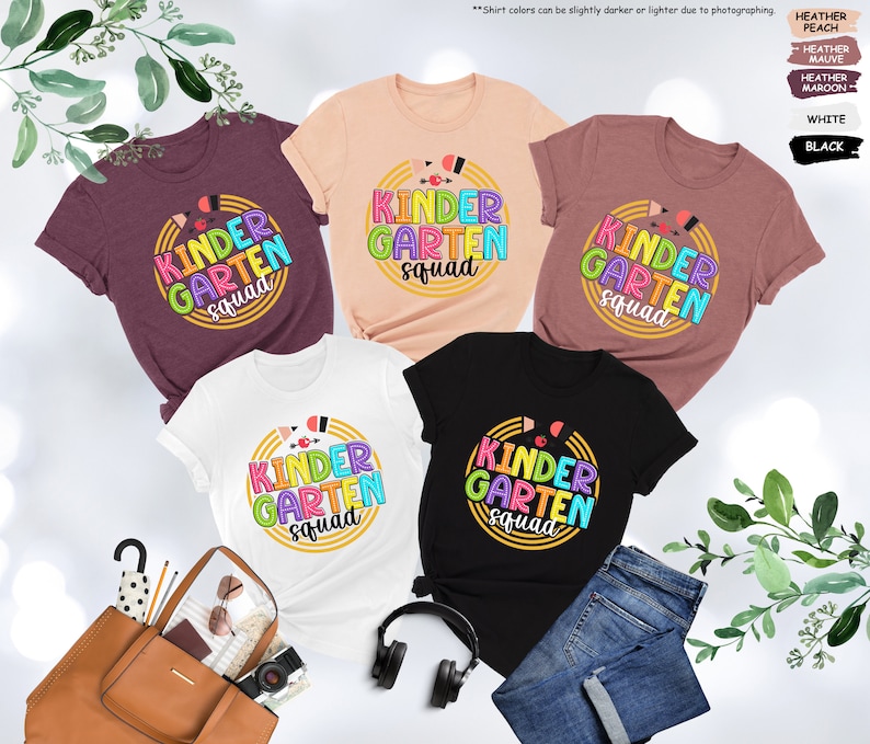 a group of t - shirts with the words kinder garden on them