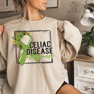 Floral Celiac Disease Awareness Sweatshirt, Celiac Disease Sweatshirt,Celiac Support Gift,Green Ribbon Sweat,Gluten Free Sweater,Celiac Gift