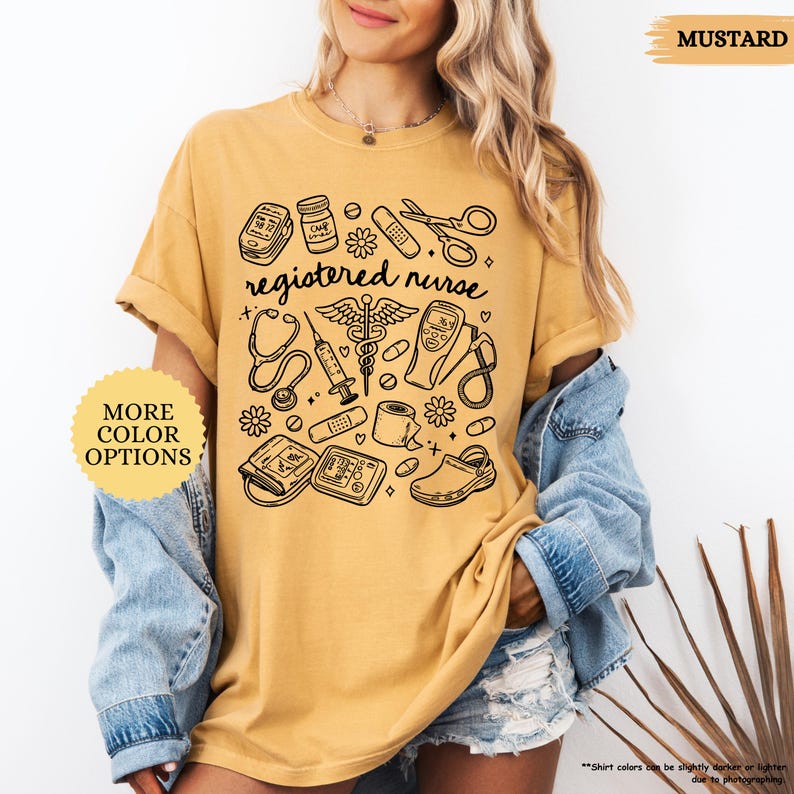 Comfort Colors Registered Nurse Doodle Shirt, RN Shirt, Nurse Life Shirt, Trendy Nurse Shirt, Nurse Appreciation Gift, Nursing School Tee image 10