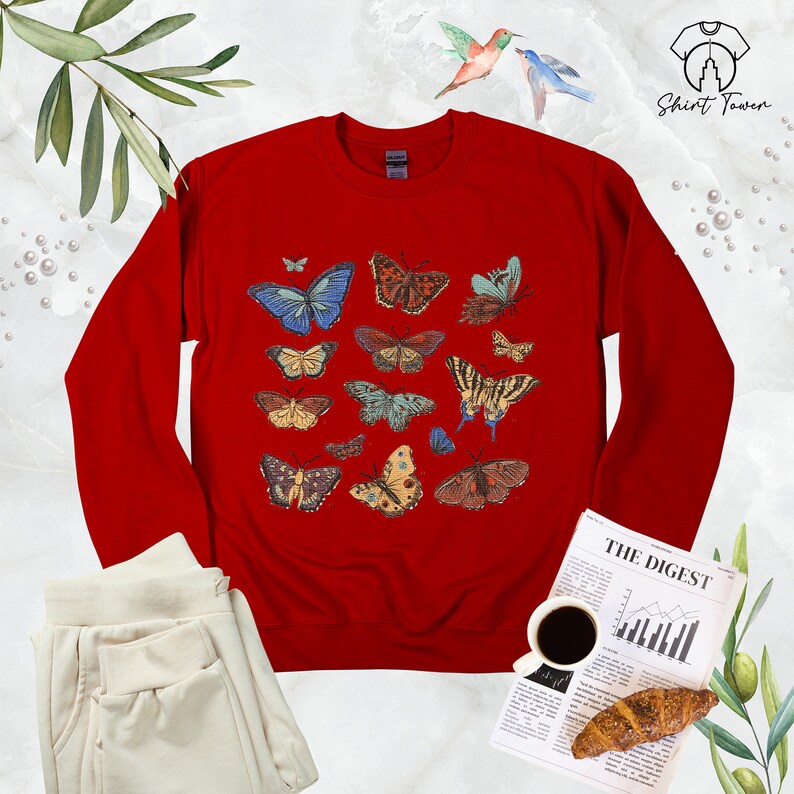Butterfly Sweatshirt, Butterfly Crewneck, Butterfly Lover Gift, Colorful Butterflies, Botanical Sweatshirt,Nature Lover Sweat,Butterfly Gift image 3