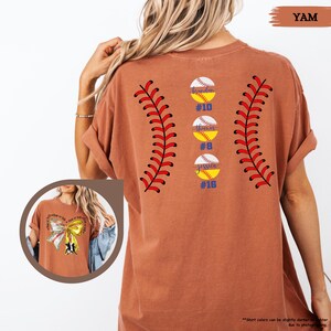 Comfort Colors Mom Of Both Baseball Softball Mom Shirt, Softball Baseball Shirt With Names, Custom Baseball Mama Shirt With Bow, Gameday Tee image 10