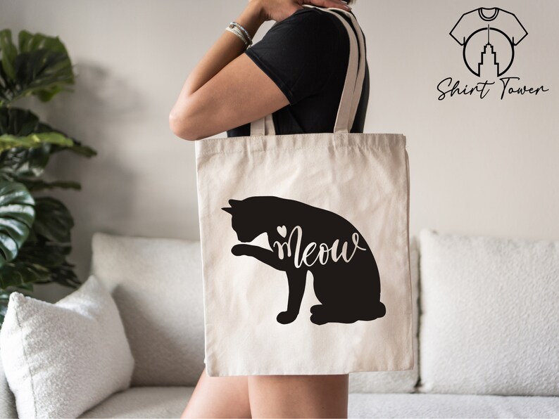 Cat Bag, Cat Mom Tote Bag, Meow Tote Bag, Cat Lover Bag, Canvas Tote Bag, Cute Cat Tote, Reusable Bag, Animal Lover Bag, Gift For Cat Owner afbeelding 1