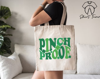 St. Patrick's Day Tote Bag, Pinch Proof Tote, Lucky Tote Bag, Clover Tote Bag, Canvas Tote Bag, Shamrock Tote, Gift For Irish, Reusable Bag