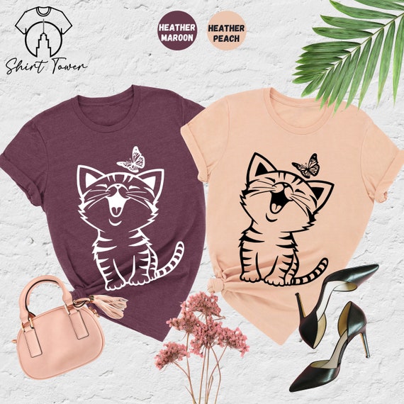 Cat With Butterfly Shirt, Cute Cat Shirt, Cat Shirt Women, Cat Mom Shirt, Cat Lover Shirt, Cat Owner Gift, Cat Lady Shirt,Gift For Pet Owner