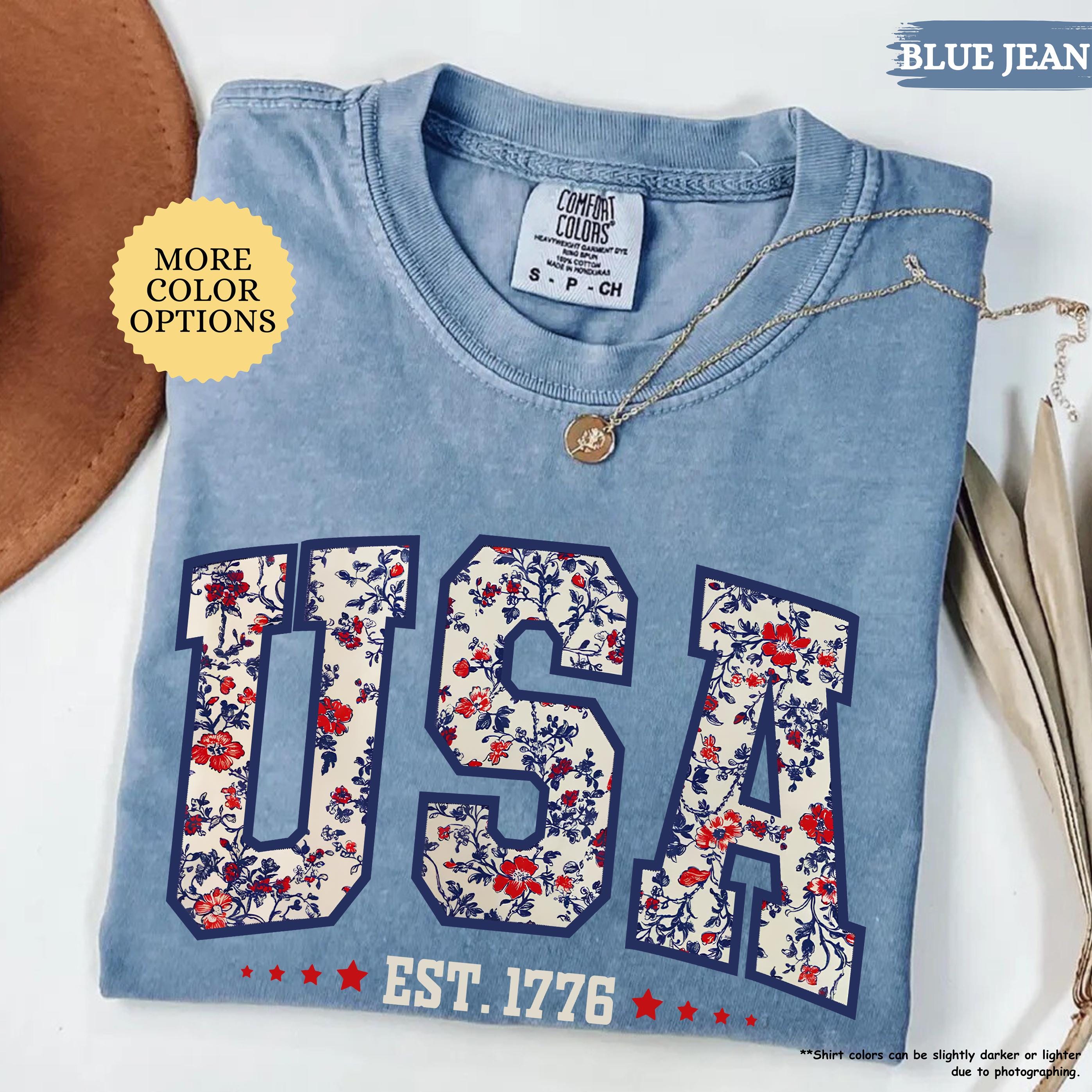 トップス m  5646 Comfort Colors Floral USA Shirt, American Girl Shirt, USA