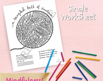 Tangled Ball of Emotions Mindfulness Worksheet (Single, Mixed feelings worksheet)
