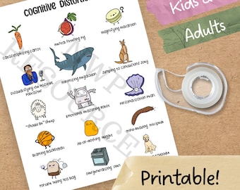 Silly & Fun Cognitive Distrotions Printable (CBT study tool, handout, wall art, and more!)