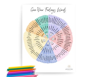 Watercolor Feelings Wheel Handout: Give Your Feelings Words