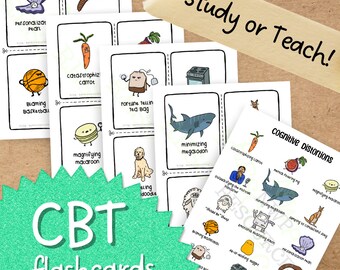 CBT Cognitive Distortions Flashcards, Silly Cartoon Printables (Digital Download)
