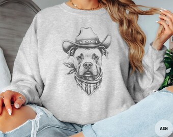 Pitbull Sweatshirt, Pitbull Mom, Pitbull Mom Gift, Gift for Dog Mom, Pitbull Cowboy Sweater, Dog Sweatshirt, Gift for Dog Lover