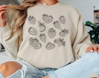 Strawberry Collage Sweatshirt, Cute Strawberry Sweater, Cottage Core Sweatshirt, Strawberries Sweatshirt, Summer Strawberry Sweatshirt