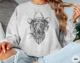 Dachshund Sweatshirt, Dachshund Mom, Dachshund Mom Gift, Dachshund Cowboy Sweater, Dog Sweatshirt, Gift for Dog Lover