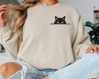 Peeking Cat Sweatshirt, Cat Sweatshirt, Cat Mom Sweatshirt, Gift for Cat Mom, Gift for Cat Lover, Cute Cat Sweatshirt, Cat Lover Sweater