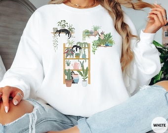 Cats and Plants Sweatshirt, Cat Lover Sweatshirt, Cat Mom Sweatshirt, Funny Cat Sweatshirt, Cat Sweater for Women, Women's Cat Sweatshirt