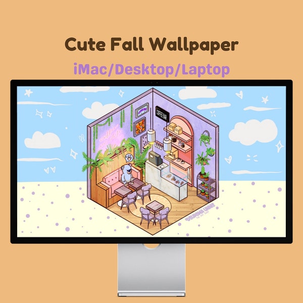 Ry's Isometric Coffee Shop Wallpaper | iMac Wallpaper  Desktop Wallpaper |  Cozy Wallpaper Vibes | Aesthetic Laptop Wallpaper