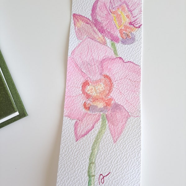 Pink Orchid Bookmark - Botanical Aquarelle - Watercolor Painting - Original Painting - Unique Art Bookmark - Booklover Gift - Handpainted