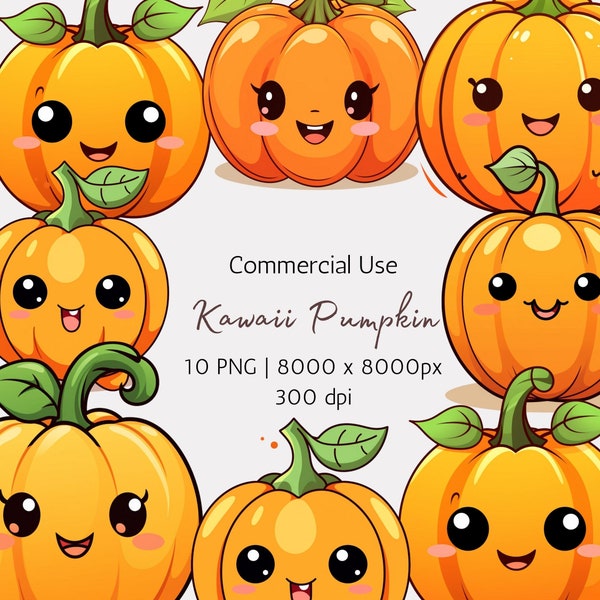 Cute Pumpkin Clipart PNG Pack of 10 Transparent Background Halloween Clipart Download Commercial Use