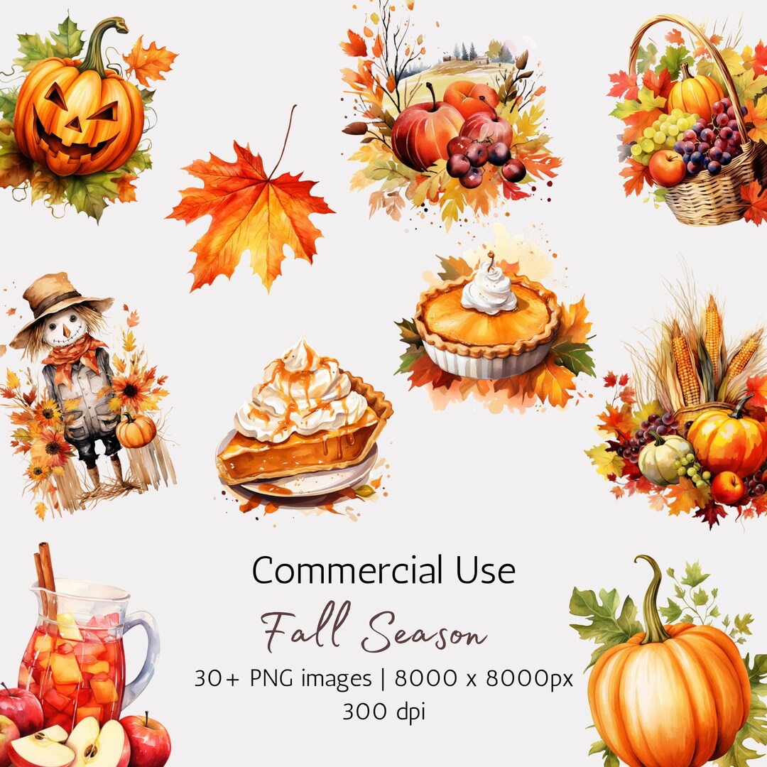 Fall Season Clipart PNG Pack of 31 Image Watercolor Clipart Fall ...