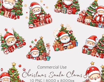 Santa Christmas Clipart PNG Pack of 10 Christmas Graphics Transparent Background Digital Download Commercial Use