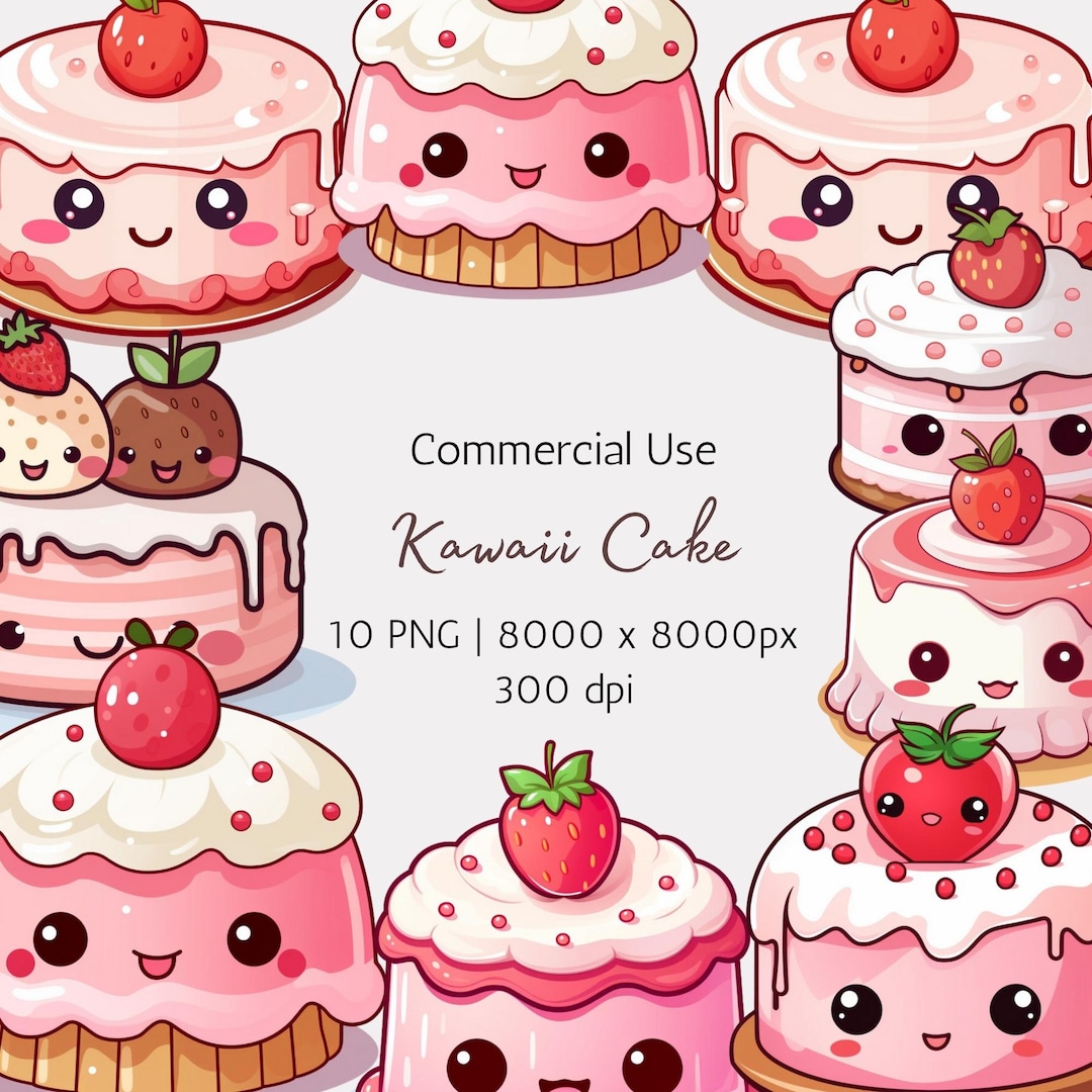 Kawaii Cake Clipart PNG Pack of 10 Transparent Background Etsy