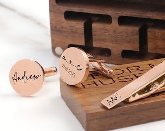 Custom Cufflink Gift, Cufflink for Father, Personalized Initial Cufflink Gift ,Father of Groom Cufflink,Engraved Wooden Box