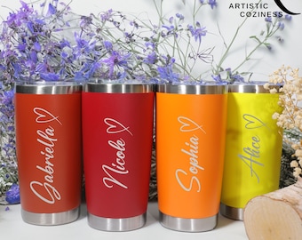 Personalized 20oz Stainless Steel Engraved Tumbler, Custom Insulated Tumbler, Travel Tumbler, Tumbler with Lid, Christmas Gift, Etched Name