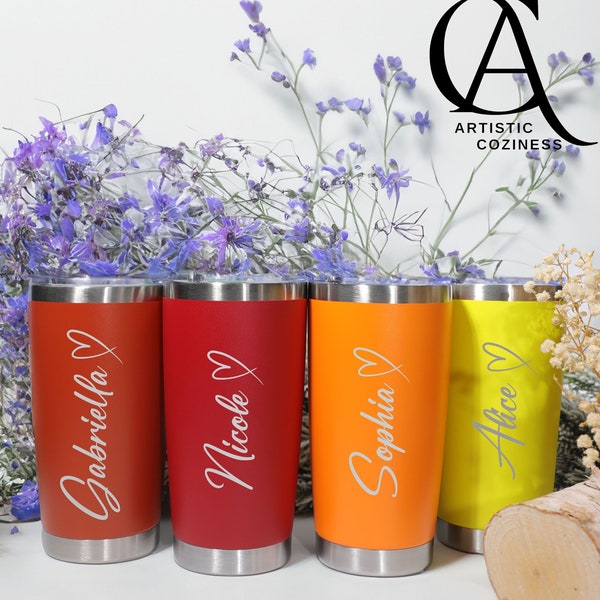Personalized 20oz Stainless Steel Engraved Tumbler, Custom Insulated Tumbler, Travel Tumbler, Tumbler with Lid, Christmas Gift, Etched Name