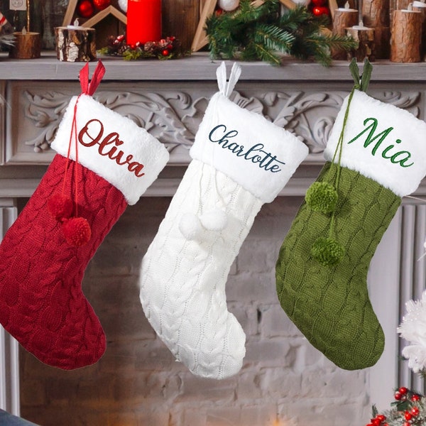 Custom Embroidered Stockings for Christmas, Personalized Family Christmas Stockings, Christmas Gifts, Knit Stockings, Holidays Stockings