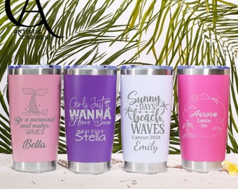 Personalized 20oz Tumbler, Custom Travel Mugs, Girl Trip Vacation Tumbler, Bridesmaid Proposal Cups, Gift for Her, Christmas Gift