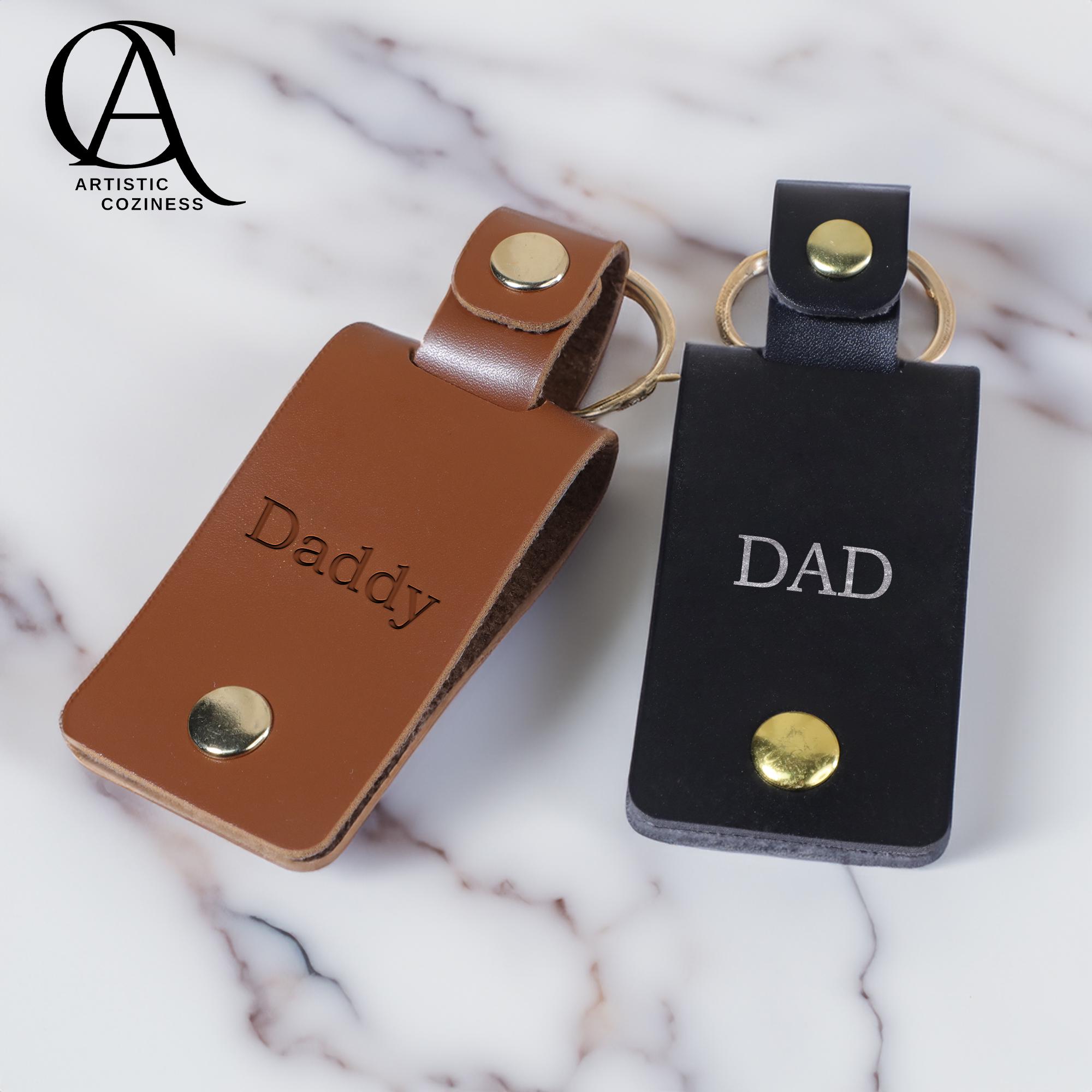 Personalized Leather Keychain For Men - Custom Photo Engraving Keychain, Father's Day Gift Idea - View #4