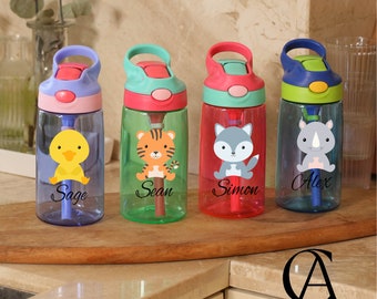 Personalized Kids Water Bottle, Back To School Water Bottle, Cute animals Water Tumbler, Birthday Gift, Custom Kids Water Bottle