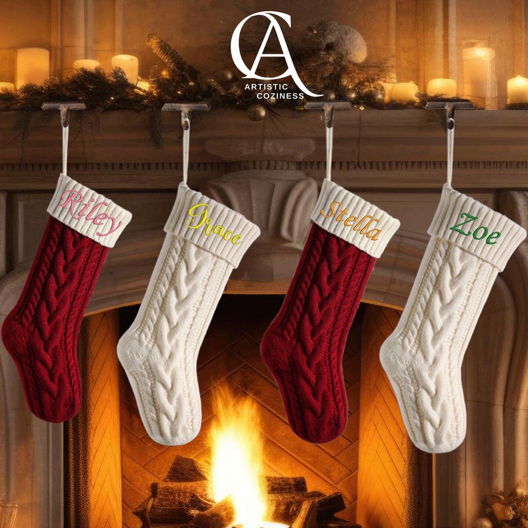 Custom Embroidered Stockings for Christmas, Personalized Embroidery