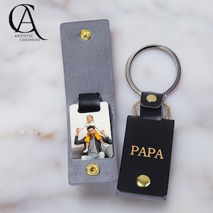 Porte-clés photo personnalisé en cuir, Porte-clés photo papa personnalisé, Porte-clés en cuir gravé, Cadeaux pour la fête des pères, Cadeau pour papa, Souvenir personnalisé