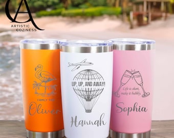 Individuell gravierter Becher, personalisierter Becher mit Namen, 20 Unzen Edelstahlbecher, Becher mit Strohhalm, individuelle Geschenke, Reisebecher