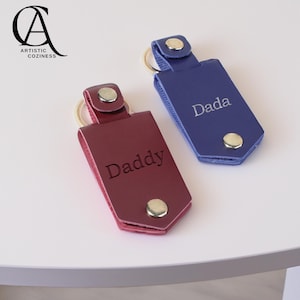 Personalized leather keyring, Custom dad photo keyring, Engraved leather keyring, Father&#39;s Day gifts, Gift for dad, Custom keepsake