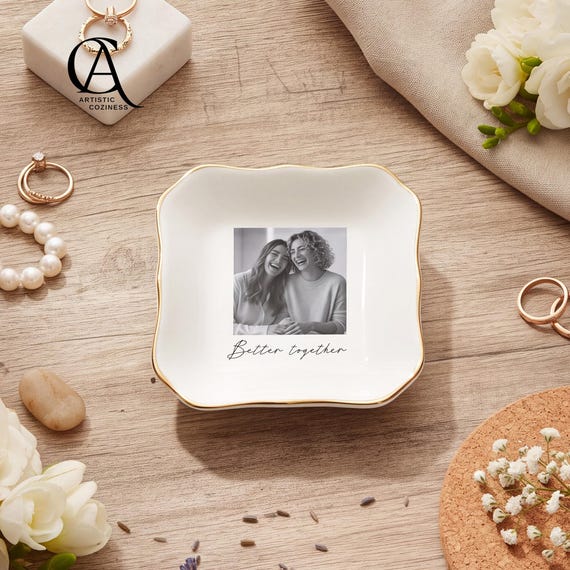 Custom Photo Ring Dish, Personalized Jewelry Dish, Bridesmaid Thank You Gift, Bridal Shower Gift, Wedding Keepsake, Jewelry Ring Holder