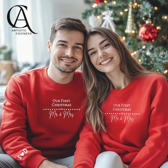Felpa di coppia personalizzata, primo Natale da marito e moglie