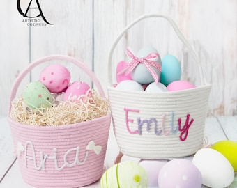 Cestino di Pasqua personalizzato, regali per cestini di Pasqua, cestino di Pasqua per bambine, cestino di Pasqua per bambini, cestino per la caccia alle uova di Pasqua, cestino di Pasqua con monogramma